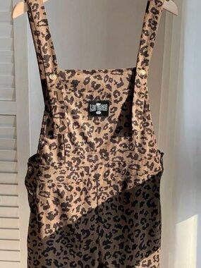 Leopard Print Corduroy Overalls in Tan and Black